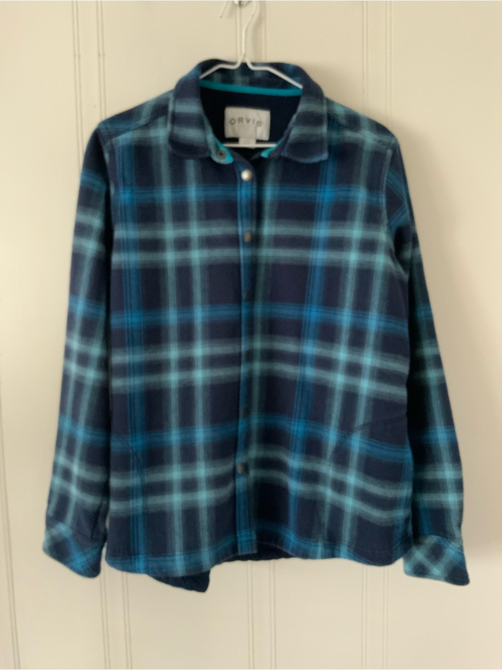 Orvis Teal and Navy Plaid Casual Button-Down Shirt